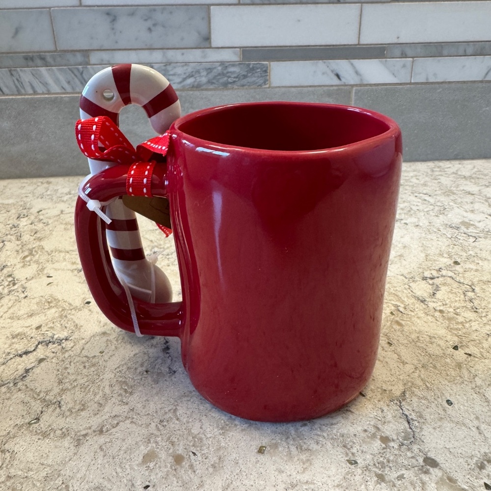NWT Rae‎ Dunn Red Ceramic mug "Hot Cocoa with candy cane spoon" attached - Picture 7 of 8